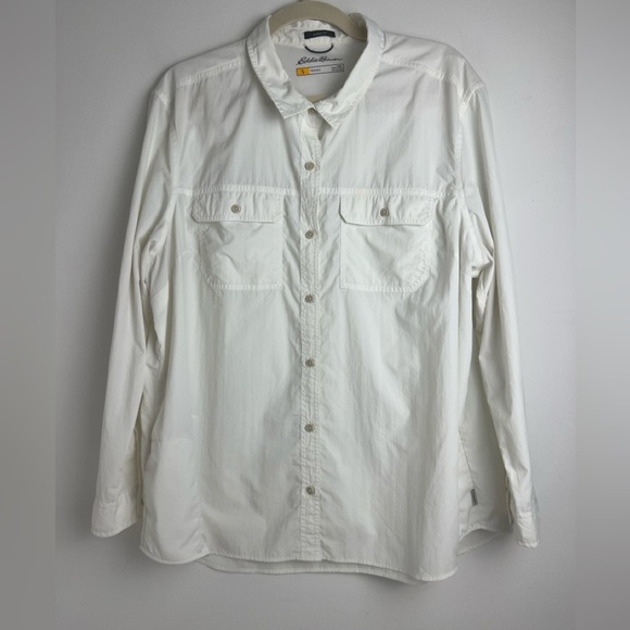 Eddie Bauer Travex Classic Fit White Women's UPF Roll Tab Sleeve Field Shirt 2XL - Picture 1 of 9